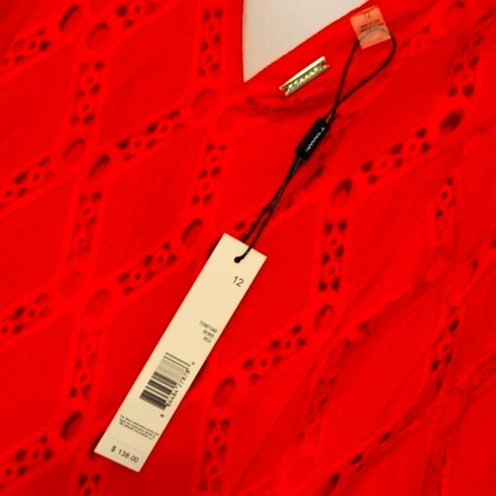 𝅺Tahari Women's Red Lattice Lace Midi Dress - Picture 8 of 9